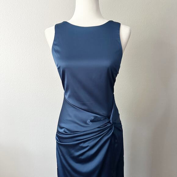 Abercrombie & Fitch Navy Satin Sleeveless Ruched Formal Dress Women's Size Small - Picture 3 of 14